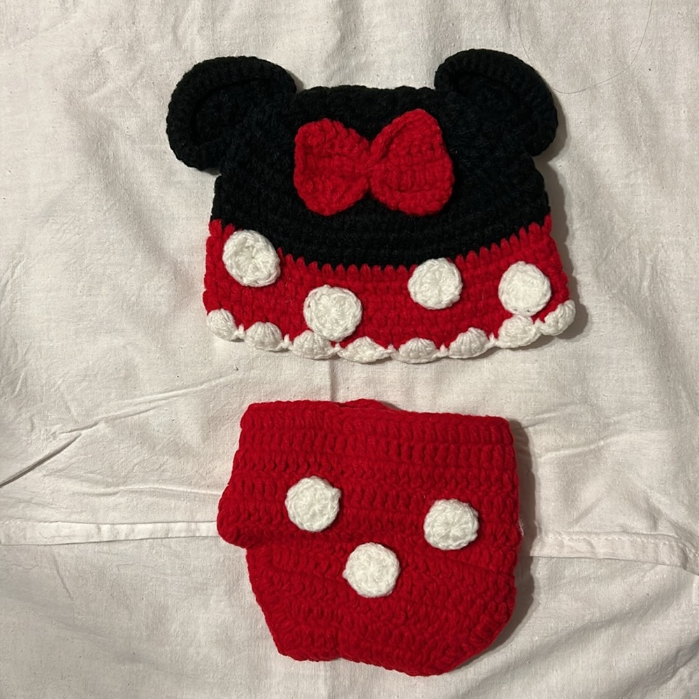 NWOT Minnie Mouse 2-pc Handmade Hat Costume Infant Baby Disney Outfit photo op